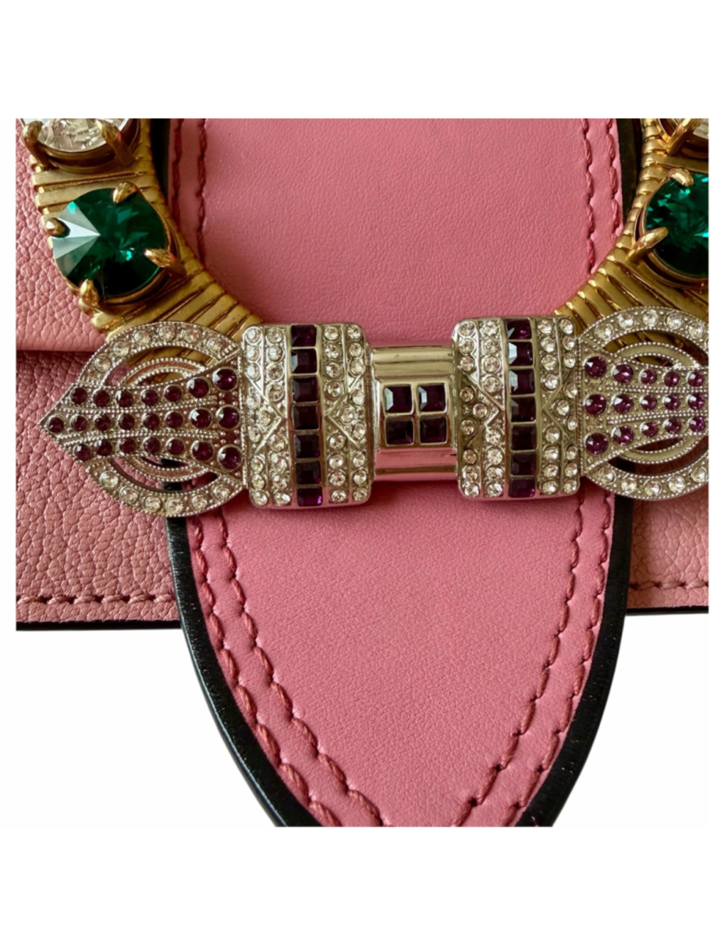 Miu Miu Miu Lady Crystal-Embellished Madras Leather Shoulder Bag - Pink - Picture 4 of 16